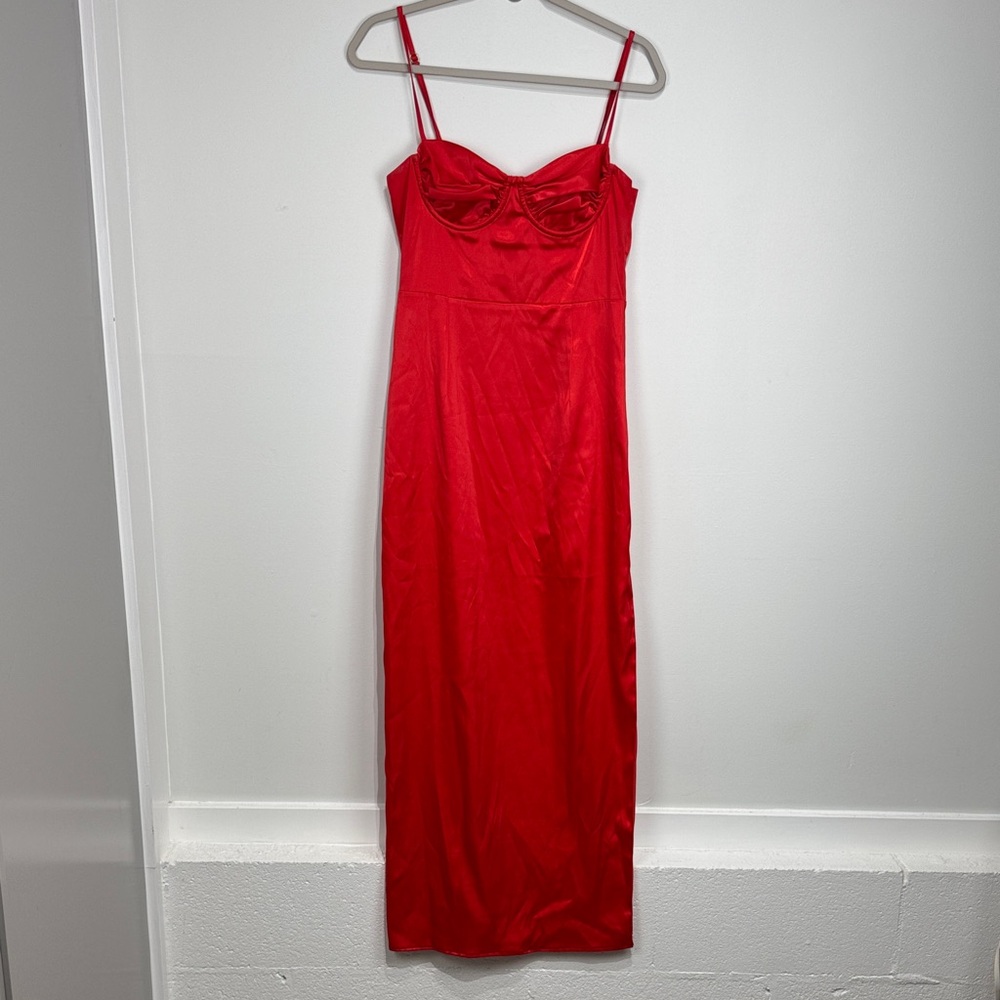 Superdown Vibrant Red Long Satin Dress. Size Medium